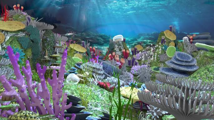 写实海底世界 海底珊瑚水草 海底动画场景