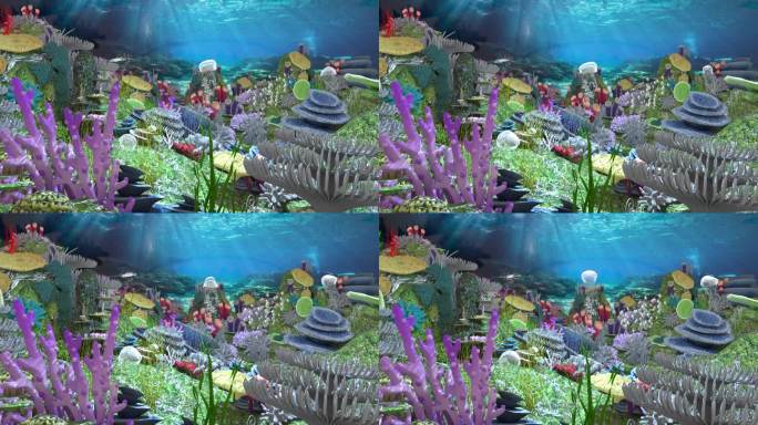 写实海底世界 海底珊瑚水草 海底动画场景
