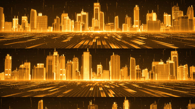 金色全息线框城市背景8k
