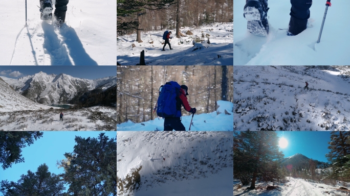 冬季旅行徒步探险登山攀登游玩旅游户外