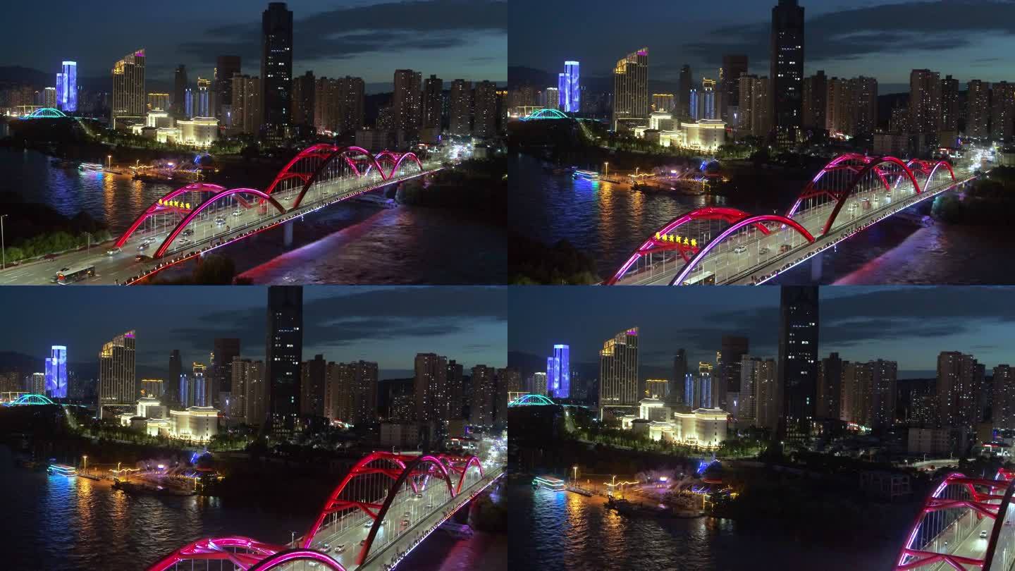 4K高清甘肃黄河大桥夜景行航拍