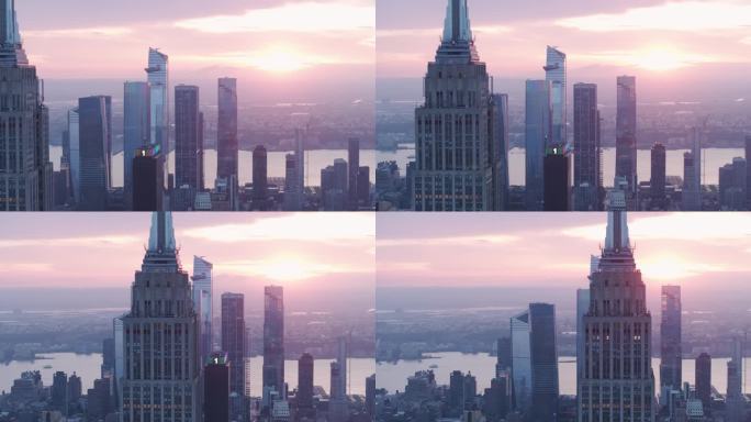 城市航拍纽约曼哈顿市中心帝国大厦摩天大楼