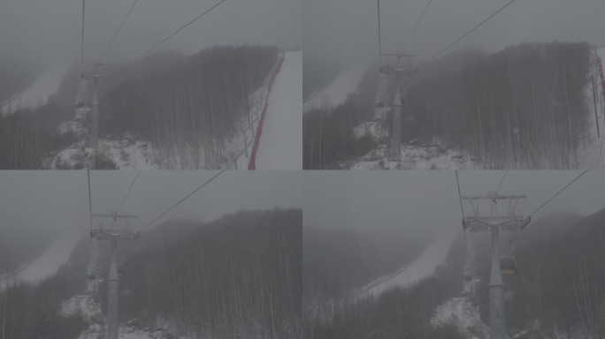 雪天滑雪场缆车内拍 爬升