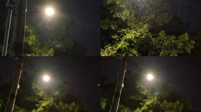 下雨街头光影路灯