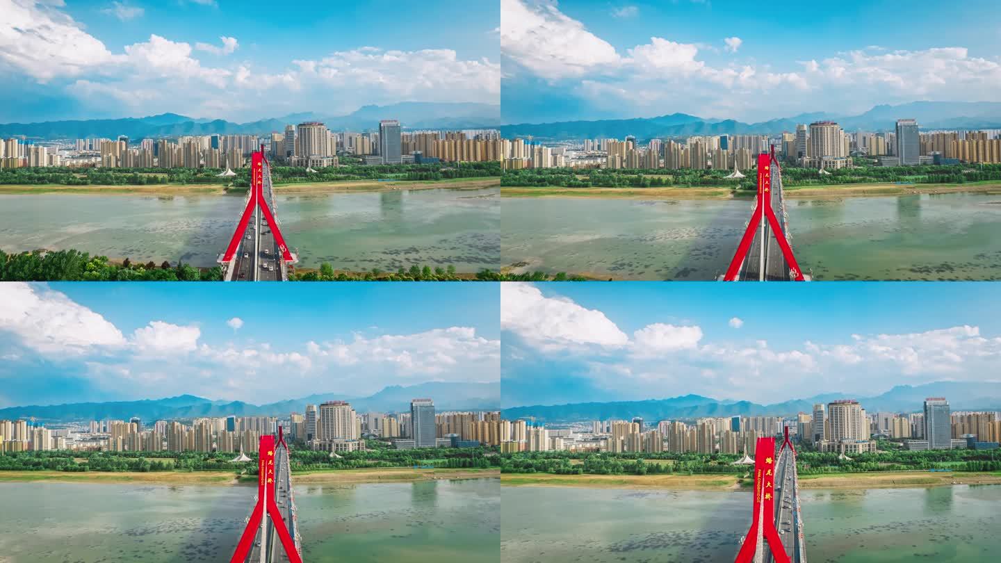 蓝天白云蟠龙大桥渭河4K延时视频素材