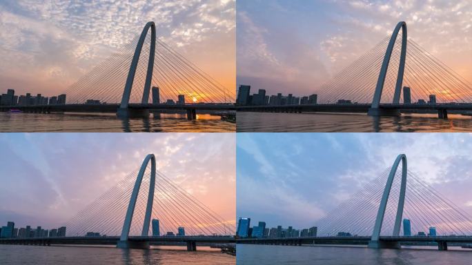 西安灞河彩虹桥日落延时摄影