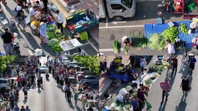 航拍东北早市 地摊经济 赶集 早市