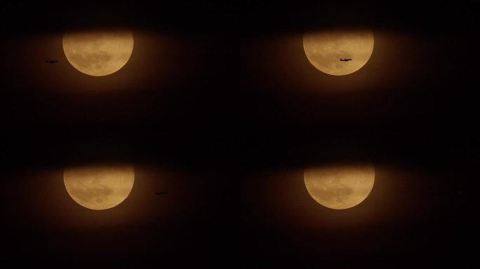 4K民航飞机穿过超级月亮