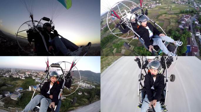 美女自拍体验动力滑翔伞