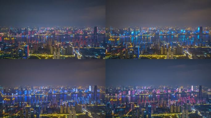 武汉夜景延时摄影航拍