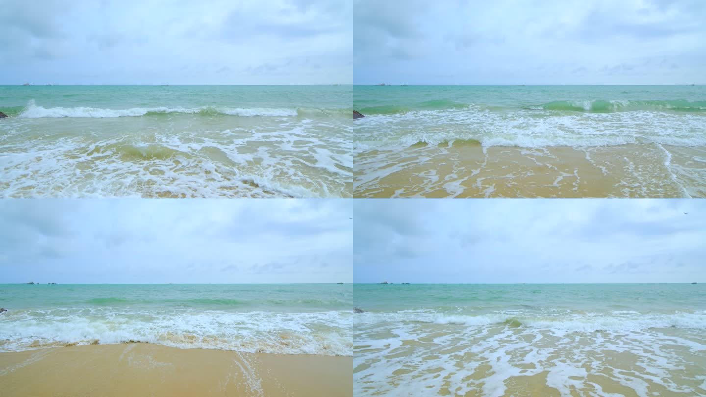 阴天大海沙滩 波涛汹涌的海浪 海边 浪花