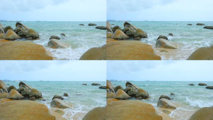 大海 礁石 岩石 海浪 海景 阴天海边