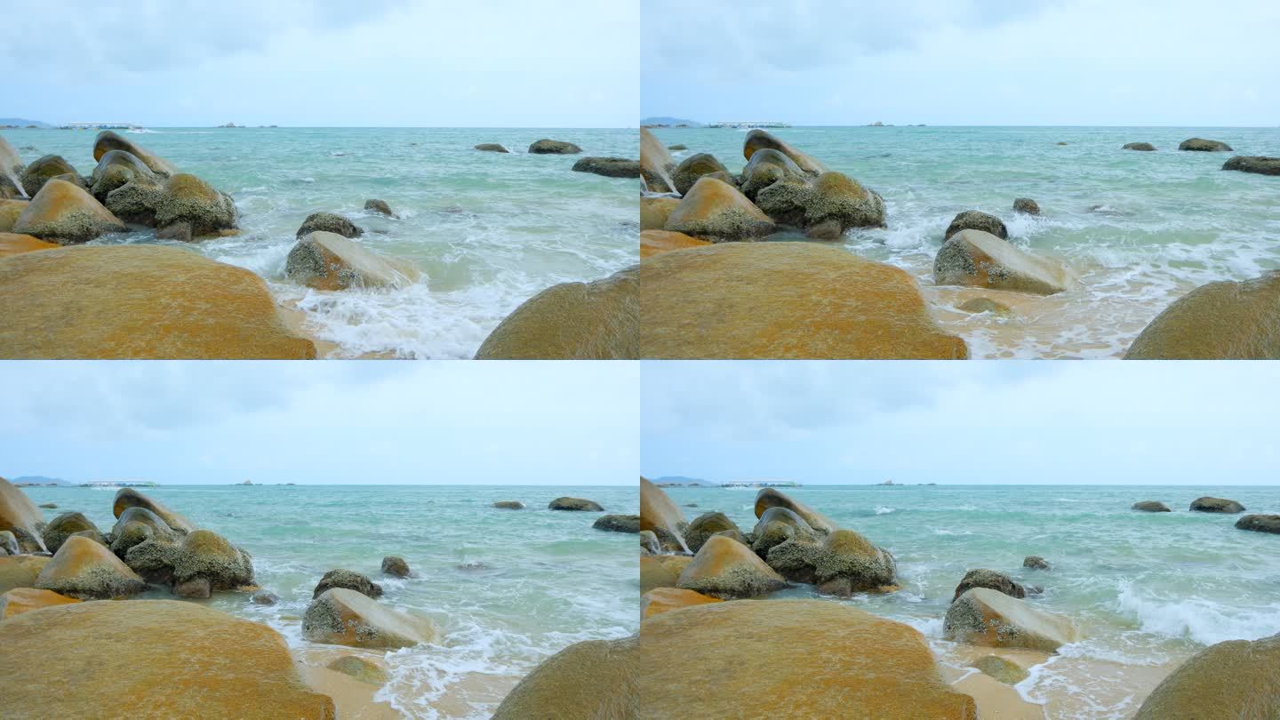 大海 礁石 岩石 海浪 海景 阴天海边