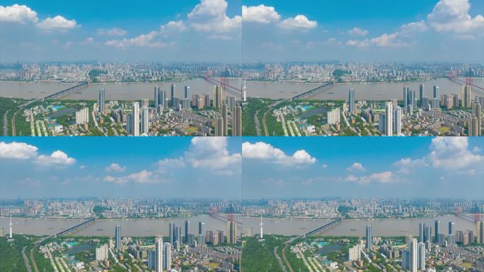 武汉夏日城市地标天际线风光延时摄影