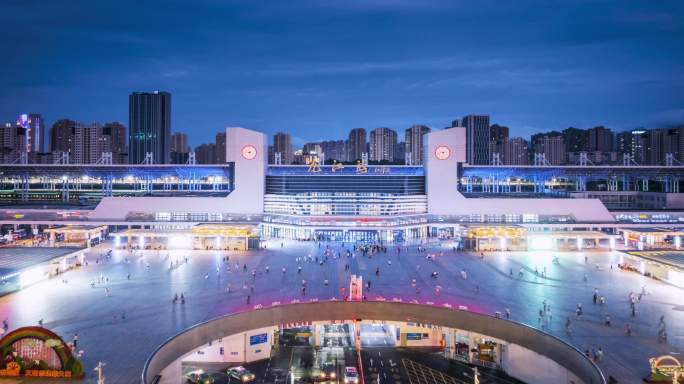 江西九江站夜景航拍延时