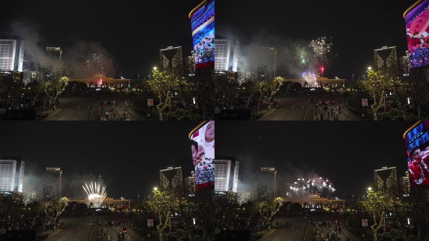 杭州武林广场新年烟花秀燃放全程全景