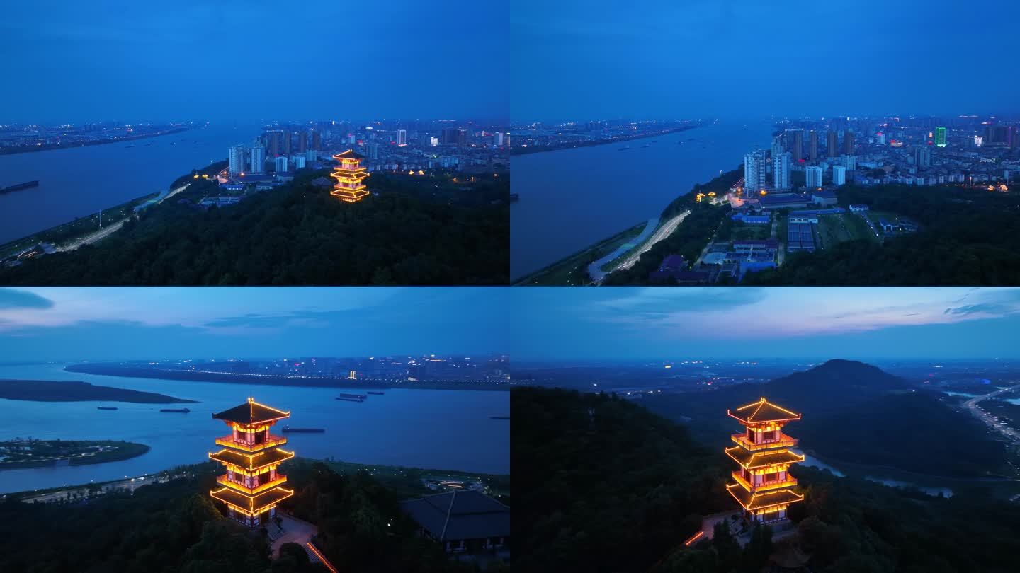 鄂州西山武昌楼夜景4K航拍原视频