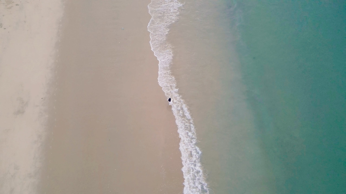 女生独自走在海边丨海滩海浪