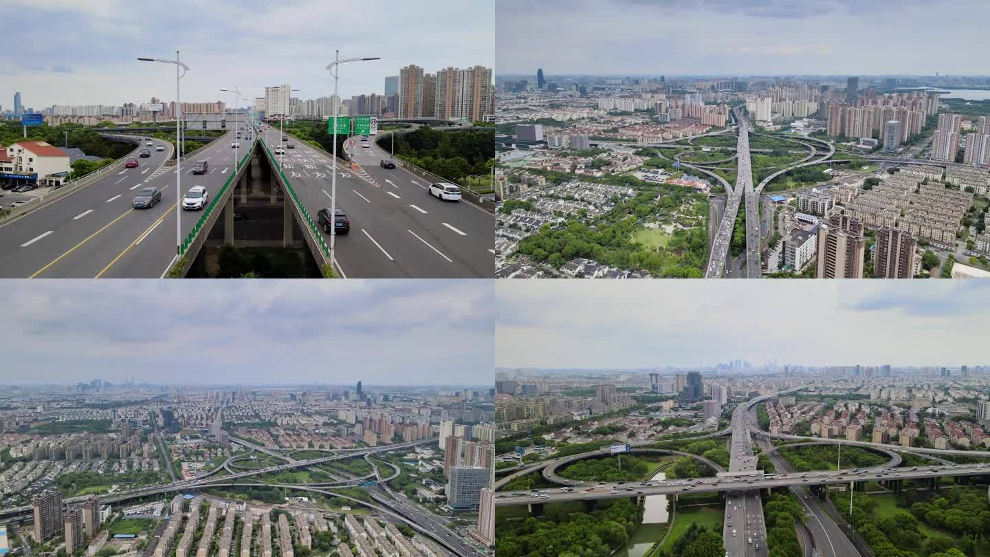 城市高架桥车流航拍4K