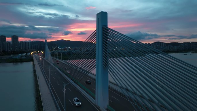 晚霞夕阳桥梁道路桥梁