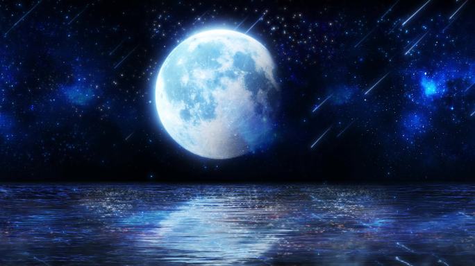 原创夜晚水面月亮流星素材