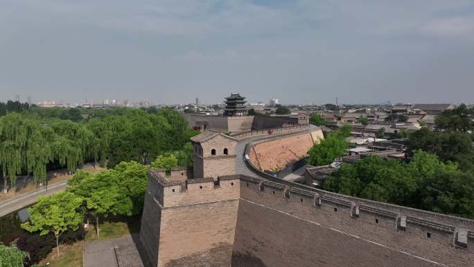 航拍平遥古城 城门 市楼 全景