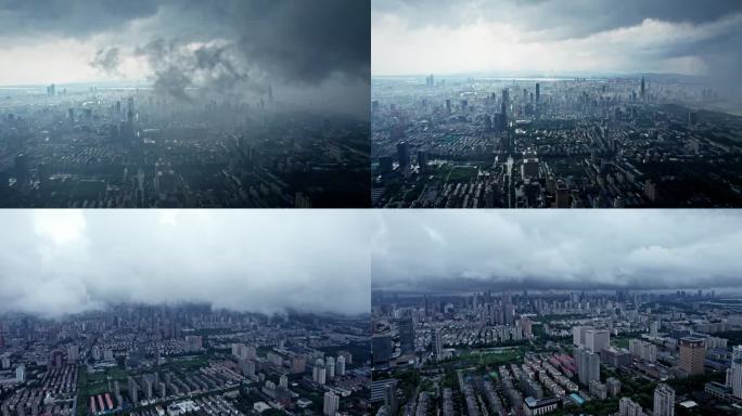 南京地标阴雨天大景航拍