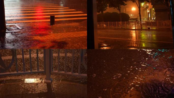 下雨街道雨水特写