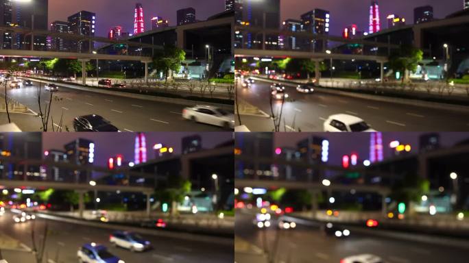 晚上深圳CBD都市节奏繁忙车流
