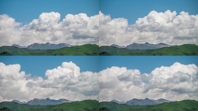 新疆雪山草原蓝天白云动态云
