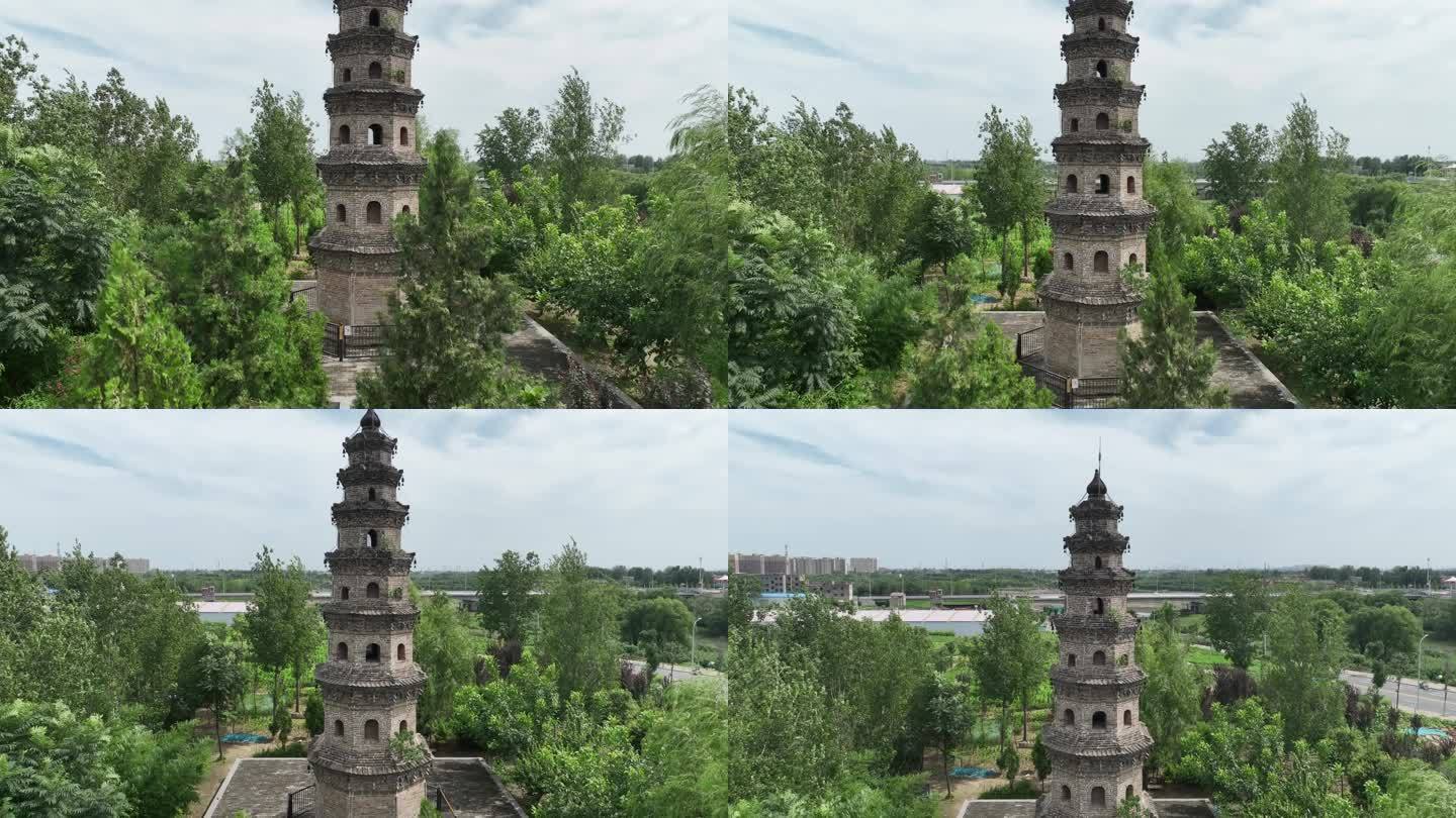 河南郑州新郑地标建筑历史古迹卧佛寺塔航拍