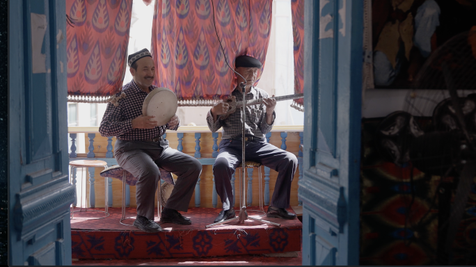 4k 新疆喀什 电影感茶馆老人 传统表演