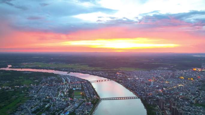 海南省澄迈县金江镇夕阳夜景