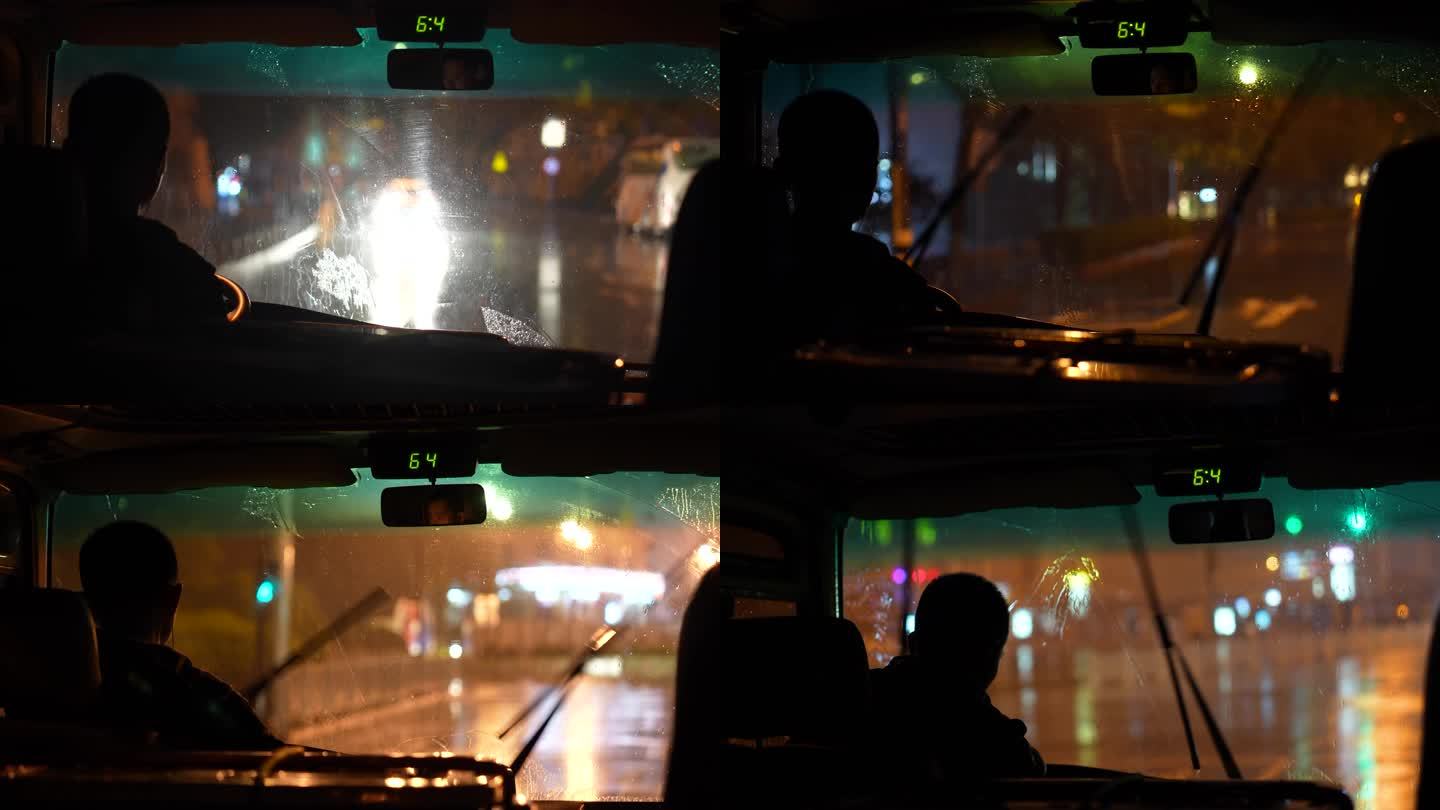 夜晚下雨中开车