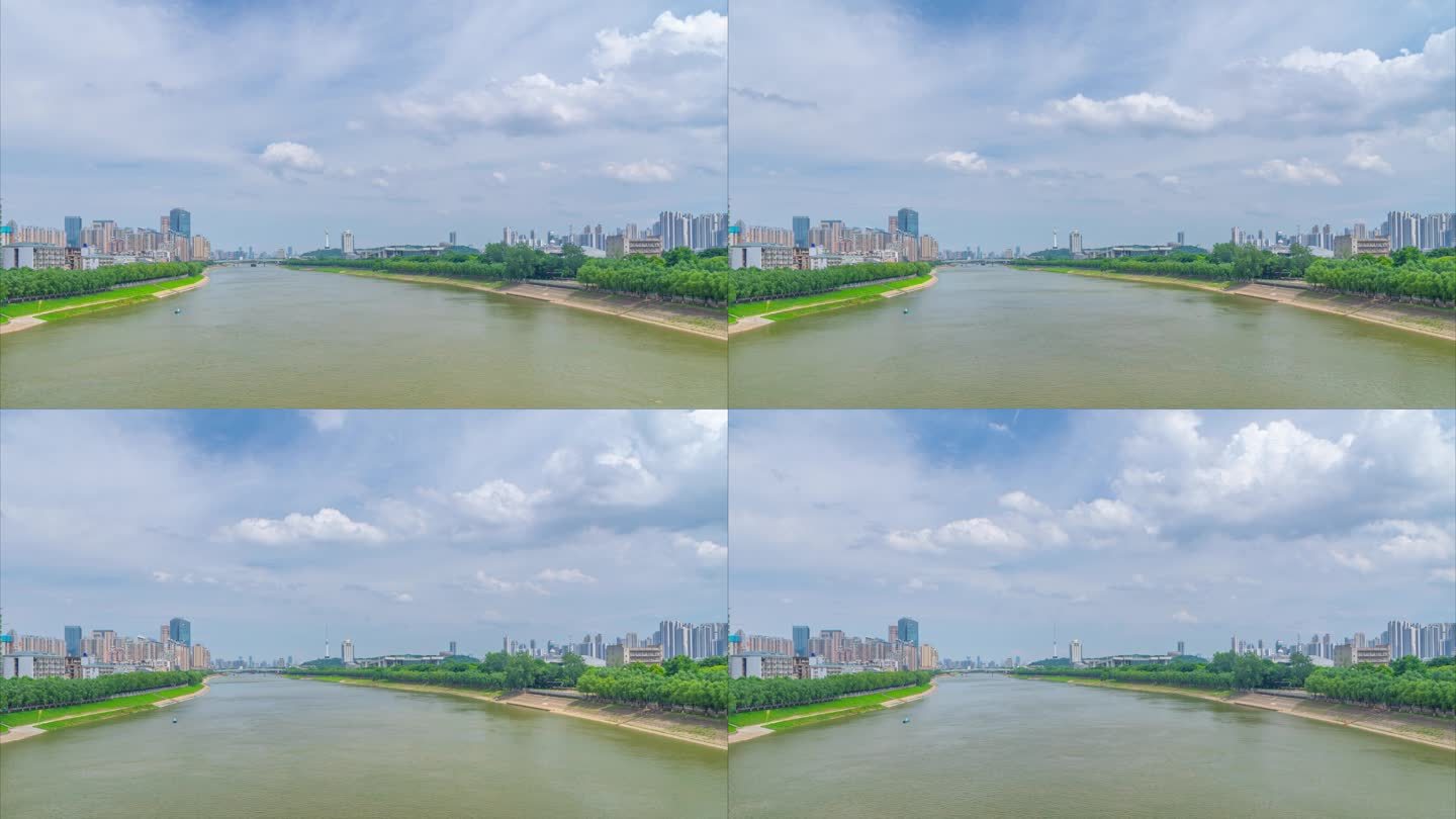 武汉夏日城市地标天际线风光延时摄影