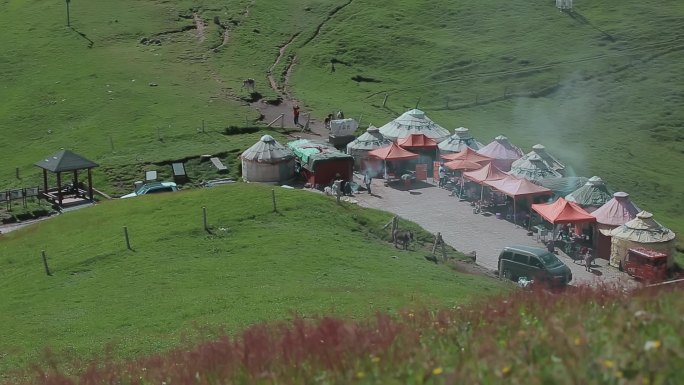 绿水青山农业养殖视频草原牧区蒙古包