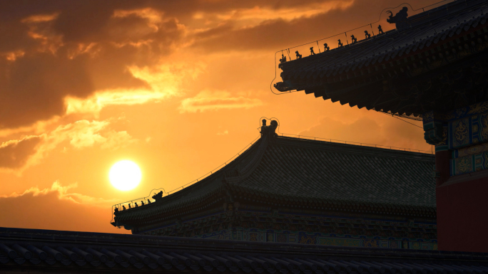 中国历史古建筑古代宫殿日出古今历史