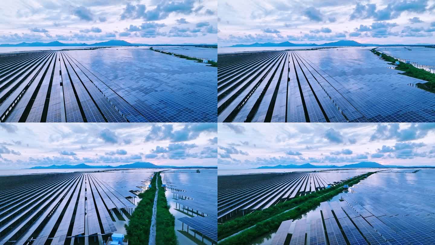 太阳能鱼塘光伏发电风力发电清洁能源碳中和