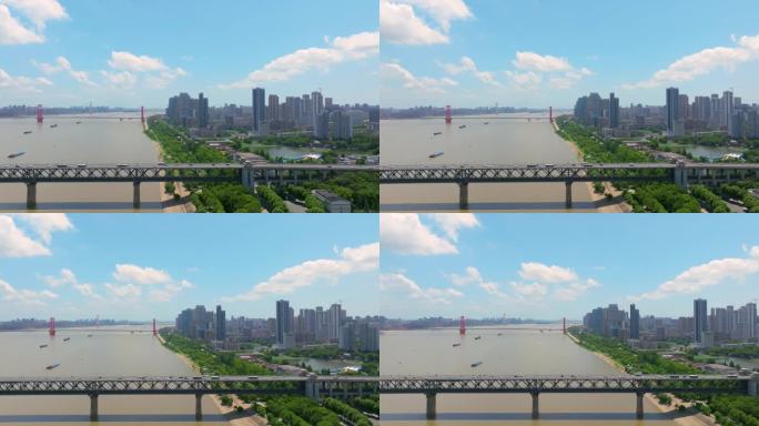 武汉夏日城市地标天际线风光