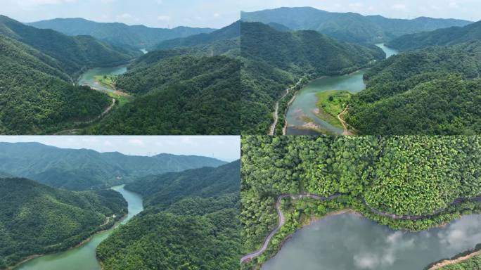 4K航拍深山原始森林湖泊水库嵩山峻岭4