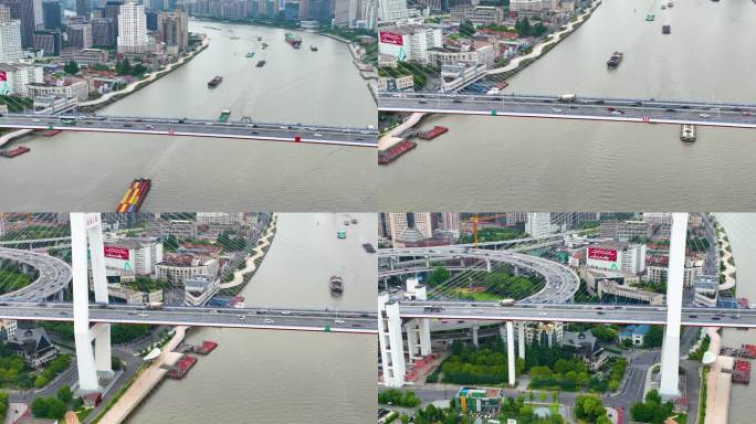 上海市黄浦区黄浦江南浦大桥桥梁车流船只船