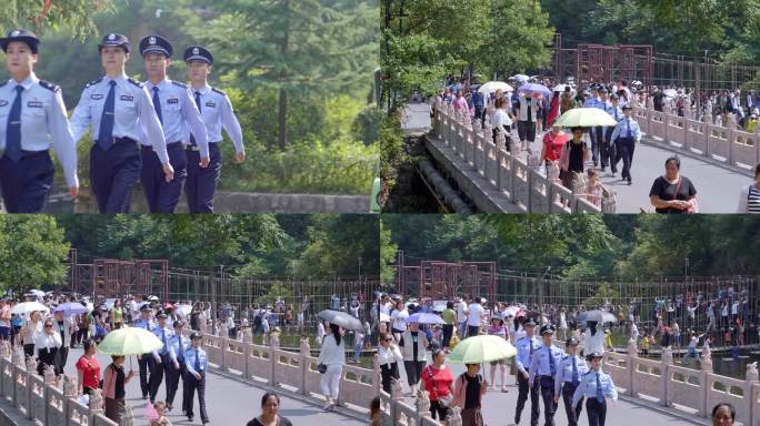 景区里巡逻的警察民警