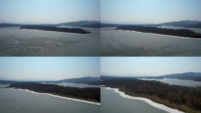 吉林市松花湖冰面开裂融化冰排自然风光航拍