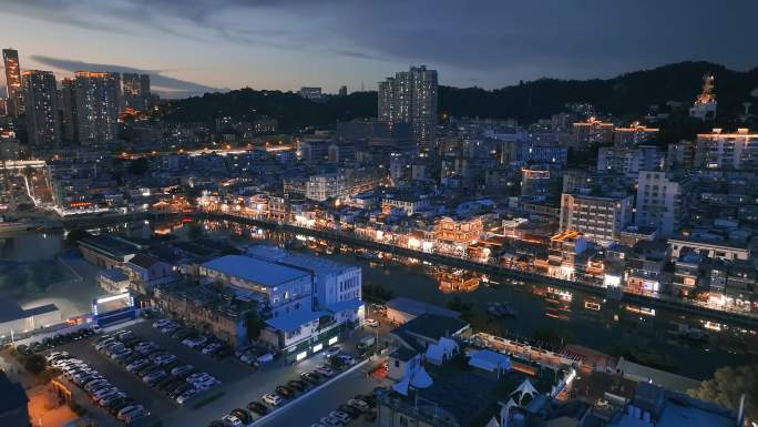 航拍厦门日落夜景