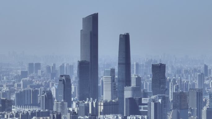 超高清长焦航拍广州天河城市天际线城市风光