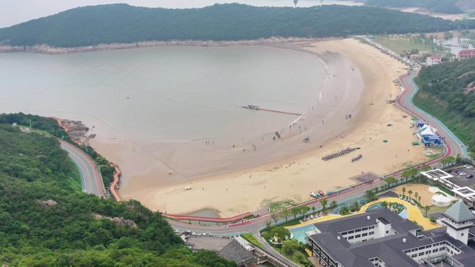 航拍宁波象山松兰山景区海滩