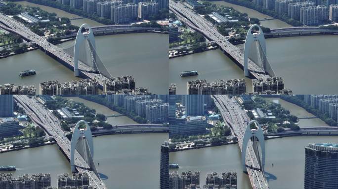 超高清长焦航拍广州猎德大桥天际线城市风光
