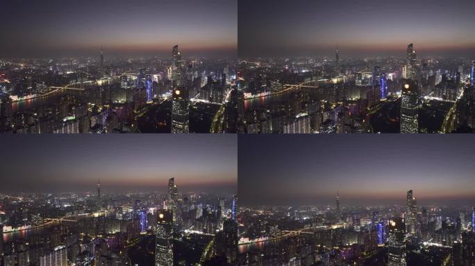 超高清航拍广州天河城市天际线傍晚