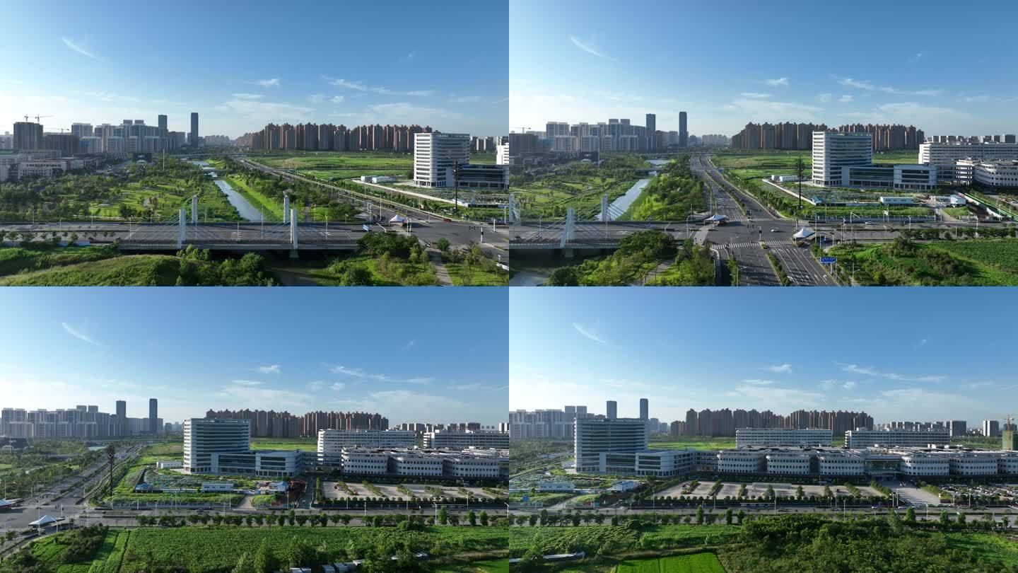 航拍襄阳中心医院东津院区城市建筑风光