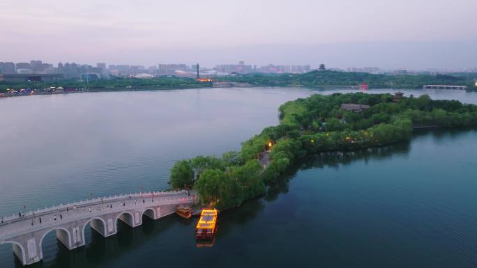 唐山南湖·开滦旅游景区九孔桥夜景航拍